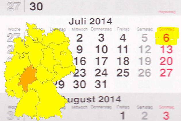 In Hessen laden am 06.07.2014 die Orte Altenstadt (Hessen), Friedrichsdorf, Usingen und Wald-Michelbach zum verkaufsoffenen Sonntag ein.