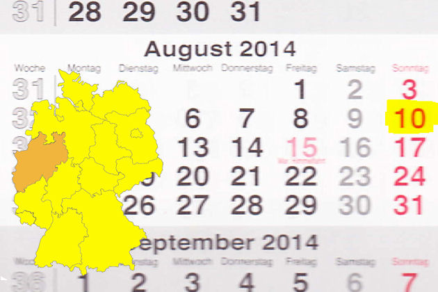 In Nordrhein-Westfalen laden am 10.08.2014 die Orte Bad Salzuflen, Bottrop-Kirchhellen, Köln, Solingen und Wachtendonk zum verkaufsoffenen Sonntag ein.