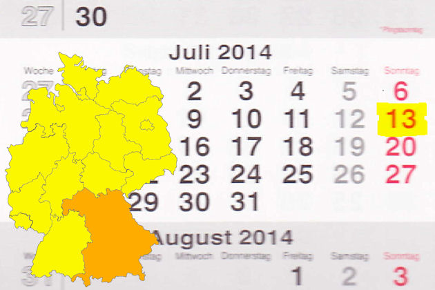 In Bayern laden am 13.07.2014 die Orte Fürth, Mainburg, Oberhaching, Pfronten, Velden, Marktzeuln und Treuchtlingen zum verkaufsoffenen Sonntag ein.
