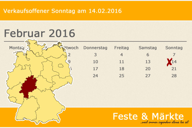 In Hessen lädt am Valentinstag, den 14.02.2016, Fankfurt am Main zum verkaufsoffenen Sonntag ein.