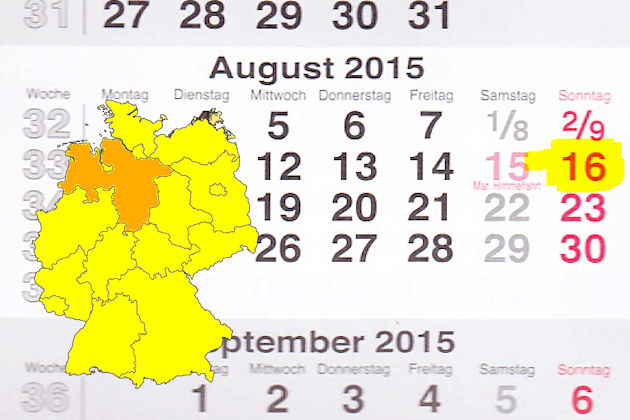 In Niedersachsen laden am 16.08.2015 die Orte Amelinghausen, Lemwerder und Rastede (teilweise) zum verkaufsoffenen Sonntag ein.