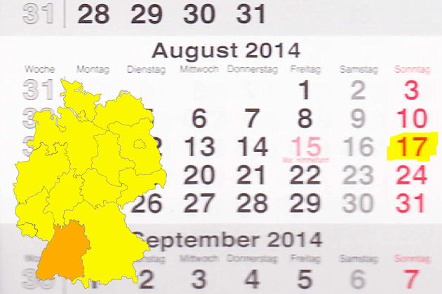 In Baden-Württemberg laden am 17.08.2014 die Orte Bammental und eventuell Badenweiler zum verkaufsoffenen Sonntag ein.