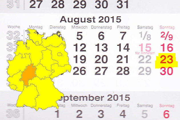 In Hessen laden am 23.08.2015 die Orte Fritzlar und Bruchköbel (teilweise) zum verkaufsoffenen Sonntag ein.