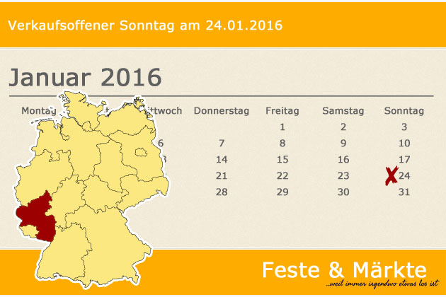 In Rheinland-Pfalz laden am 24.01.2016 die Orte Konz und Meisenheim zum verkaufsoffenen Sonntag ein.