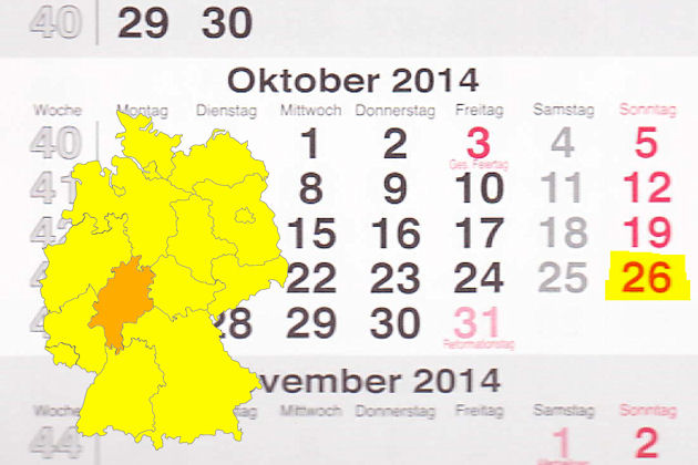 In Hessen laden am 26.10.2014 die Orte Bad Camberg, Eschborn, Heppenheim, Karben, Kassel und Kronberg im Taunus zum verkaufsoffenen Sonntag ein.