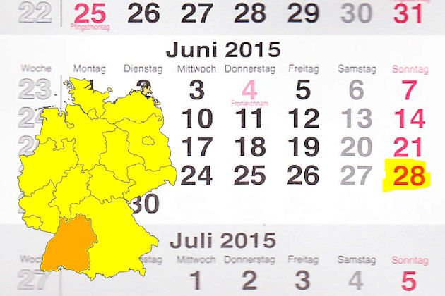 In Baden-Württemberg laden am 28.06.2015 die Orte Aalen, Ladenburg, Löffingen, Oberkochen und Rosenfeld (teilweise) zum verkaufsoffenen Sonntag ein.