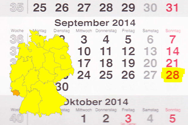 In Saarland laden am 28.09.2014 die Orte Blieskastel, Merzig und Schmelz zum verkaufsoffenen Sonntag ein.