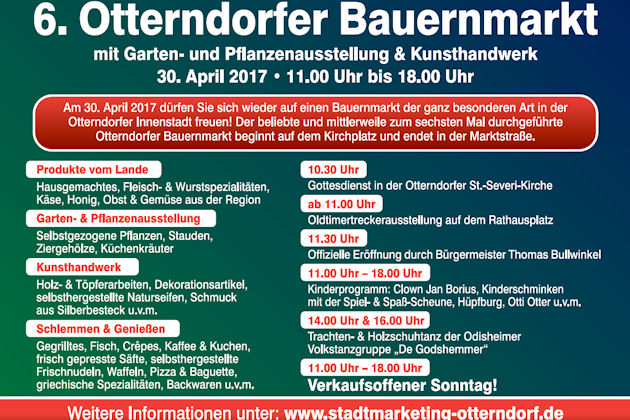 Einladung zum 6. Otterndorfer Bauernmarkt mit Garten-/Pflanzenausstellung am 30. April 2017