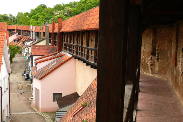 Blick über die historische Stadtmauer von Nördlingen