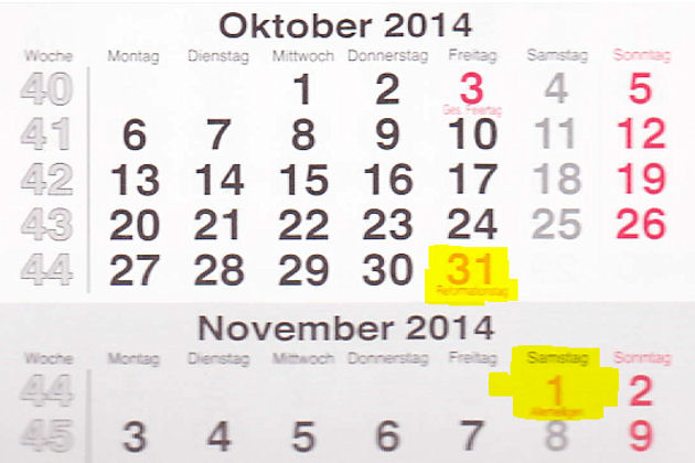 Wo ist am Reformationstag (31.10.2014) und Allerheiligen (01.12.2014) verkaufsoffen? Und wo gibt es lange verkaufsoffene Halloween-Nächte?