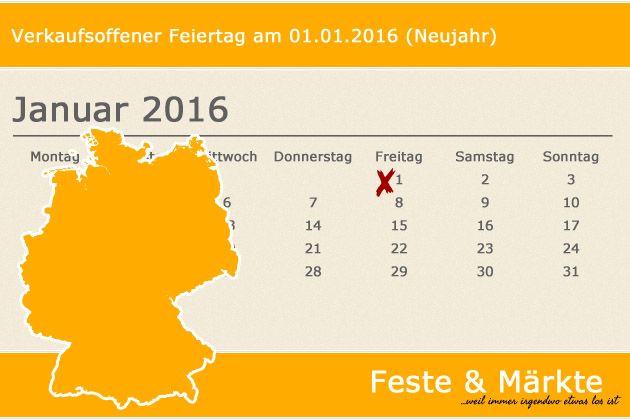 An Neujahr gibt es leider keinen regulären verkaufsoffenen Feiertag. Dennoch haben einige Geschäfte am 01.01.2016 geöffnet.
