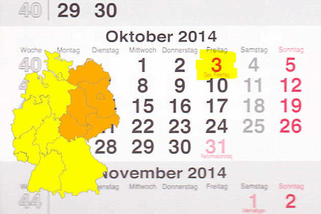 In Brandenburg laden am 03.10.2014 die Orte Frankfurt (Oder) und Guben zum verkaufsoffenen Feiertag anlässlich Tag der Deutschen Einheit ein. Außerdem öffnen die Geschäfte in Thüringen in Erfurt, Greiz, Jena, Kaltennordheim, Rudolstadt und Schleiz.