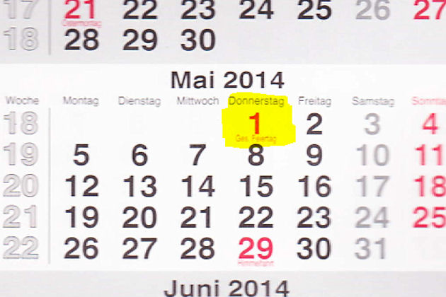 Am 1. Mai 2014 laden Bad Sassendorf, Bad Wörishofen, Gersthofen, Greiz, Kalkar, Merseburg, Nordkirchen, Peißen, Simbach und Strausberg zum verkaufsoffenen Feiertag ein.