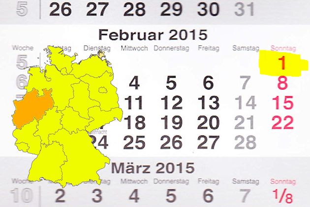 In Nordrhein-Westfalen laden am 01.02.2015 die Orte Bad Berleburg, Bottrop, Haan, Haltern am See, Marl, Recklinghausen und Witten zum verkaufsoffenen Sonntag ein.