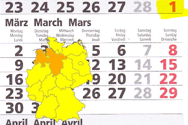 In Niedersachsen laden am 01.03.2015 die Orte Bad Bederkesa, Bad Iburg, Bardowick, Buchholz in der Nordheide, Cloppenburg, Dinklage, Garbsen, Goslar, Göttingen, Hannover, Laatzen, Langenhagen, Lüneburg, Melle, Osterholz-Scharmbeck, Stuhr und Zeven zum v