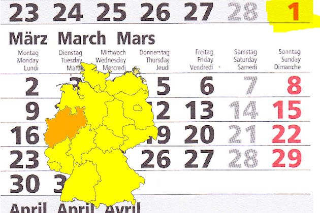 In Nordrhein-Westfalen laden am 01.03.2015 die Orte Ahaus, Goch, Haltern am See, Heinsberg,   Hückeswagen, Leverkusen, Ochtrup, Schwerte, Westerkappeln und Wülfrath zum verkaufsoffenen Sonntag   ein.