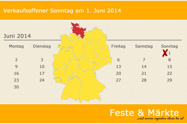 In Schleswig-Holstein laden am 01.06.2014 die Orte Eckernförde, Eutin, Glückstadt, Kiel, Ratzeburg und Schwarzenbek zum verkaufsoffenen Sonntag ein.