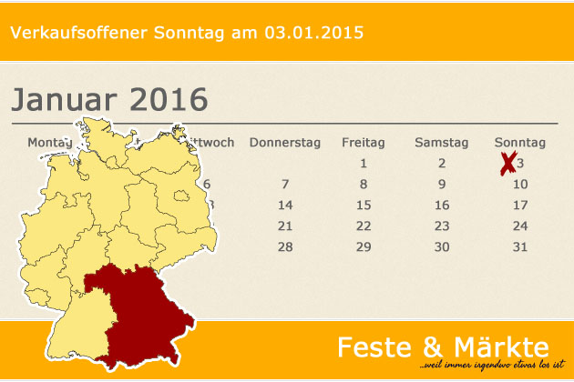 In Bayern laden am 04.01.2015 die Orte Oberstdorf und Weixerau zum verkaufsoffenen Sonntag ein.