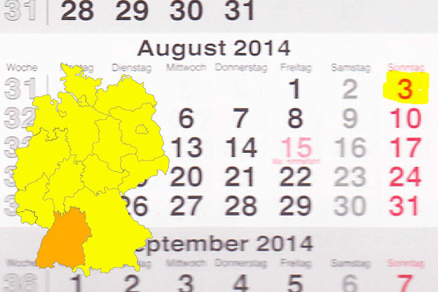 In Baden-Württemberg laden am 03.08.2014 die Orte Besigheim, Ellwangen (Jagst), Feldberg, Häusern, Löffingen und Tübingen ein.