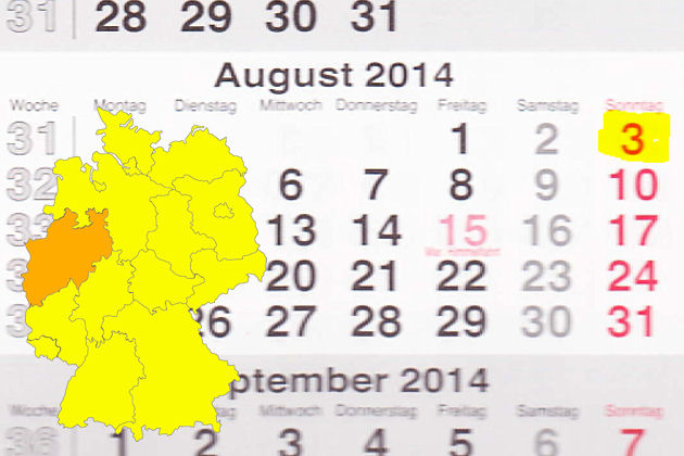 In Nordrhein-Westfalen laden am 03.08.2014 die Orte Bad Berleburg, Brakel, Haltern am See, Iserlohn, Münster, Paderborn, Rhede und Würselen ein.