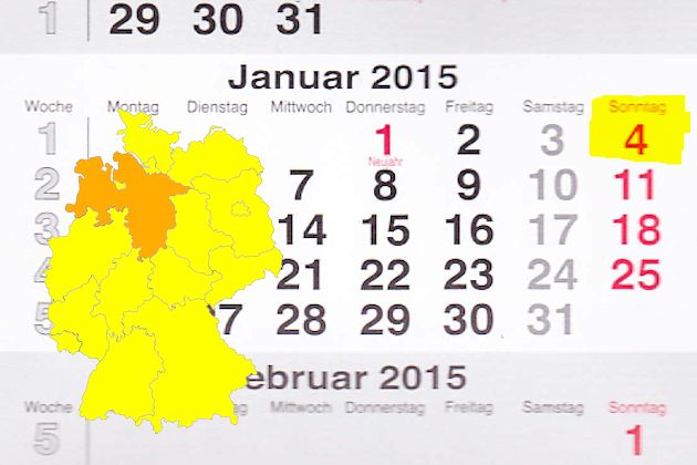 In Niedersachsen laden am 04.01.2015 die Orte Bad Bederkesa, Bad Iburg, Bremervörde, Hannover, Langenhagen, Lüchow, Nordhorn, Ottersberg und Syke zum verkaufsoffenen Sonntag ein.