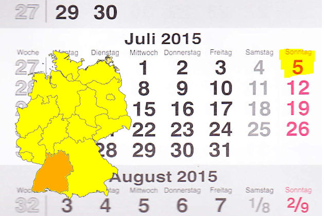 In Baden-Württemberg laden am 05.07.2015 die Orte Adelsheim, Bopfingen, Herbolzheim, Königsfeld und Wiesloch (teilweise) zum verkaufsoffenen Sonntag ein.