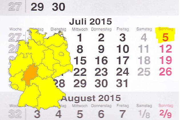 In Hessen laden am 05.07.2015 die Orte Baunatal, Dietzenbach, Friedrichsdorf und Usingen (teilweise) zum verkaufsoffenen Sonntag ein.