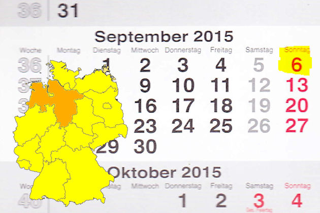In Niedersachsen laden am 06.09.2015 die Orte Bad Bederkesa, Bad Fallingbostel, Barnstorf, Belm, Bodenwerder, Bremervörde, Bückeburg, Burgdorf (Region Hannover), Celle, Dinklage, Edewecht, Fürstenau, Helmstedt, Hude, Lüneburg, Osnabrück, Salzbergen, 