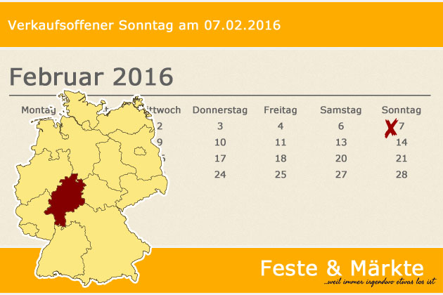 In Hessen lädt am 07.02.2016 der Stadtteil Bad Wilhelmshöhe in Kassel zum verkaufsoffenen Sonntag ein.
