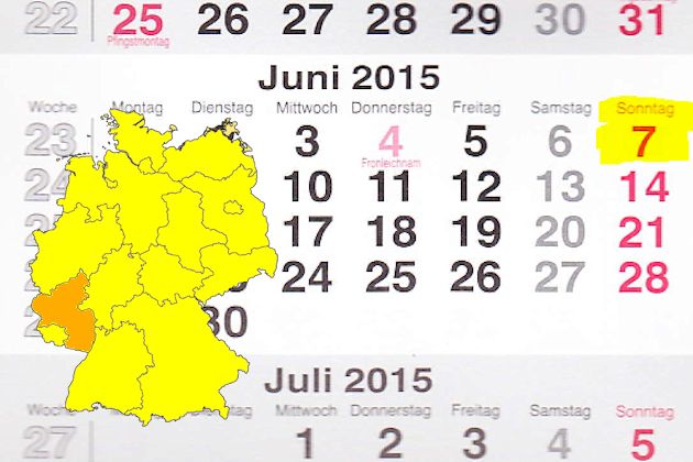 In Rheinland-Pfalz laden am 07.06.2015 die Orte Edenkoben, Morbach, Nieder-Olm und Schifferstadt (teilweise) zum verkaufsoffenen Sonntag ein.