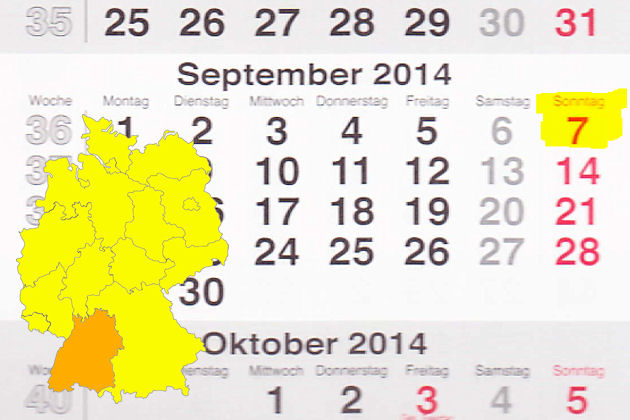 In Baden-Württemberg laden am 07.09.2014 die Orte Neckarsulm, Schriesheim, St. Blasien, Waiblingen und Waldbronn zum verkaufsoffenen Sonntag ein.