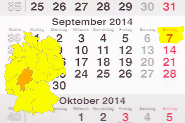 In Hessen laden am 07.09.2014 die Orte Babenhausen, Birstein, Darmstadt, Eltville am Rhein, Fränkisch-Crumbach, Fulda, Hirschhorn (Neckar), Kassel, Korbach, Langen (Hessen), Lollar, Nidda, Schwalmstadt, Volkmarsen und Wetzlar zum verkaufsoffenen Sonntag 