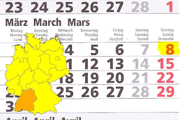 In Baden-Württemberg laden am 08.03.2015 die Orte Bad Mergentheim, Binau, Bretten, Bühl, Filderstadt, Friesenheim, Ingelfingen, Neckarsulm, Sindelfingen, Sulzfeld und Unterschneidheim zum verkaufsoffenen Sonntag ein.