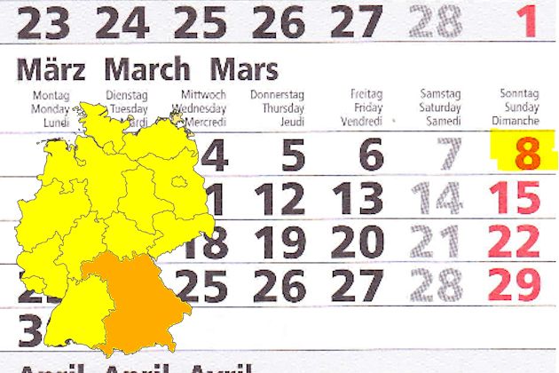In Bayern laden am 08.03.2015 die Orte Allersberg, Arnstorf, Bogen, Dinkelsbühl, Isen, Kemnath, Leidersbach, Nabburg, Plattling, Regenstauf, Schrobenhausen und Tittmonig zum verkaufsoffenen Sonntag ein.