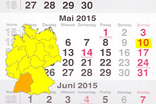 In Baden-Württemberg laden am 10.05.2015 die Orte Bad Friedrichshall, Baiersbronn, Bietigheim-Bissingen, Bönnigheim, Brackenheim und Mosbach zum verkaufsoffenen Sonntag ein.