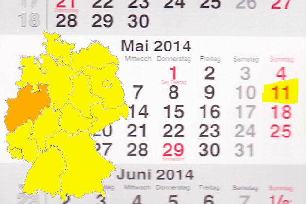 In Nordrhein-Westfalen laden am 11.05.2014 die Orte Aachen-Brand, Altenberge, Bergisch Gladbach, Burscheid, Drensteinfurt, Düsseldorf, Grefrath, Hagen-Hohenlimburg, Hamm, Hilchenbach, Kaarst (ohne Büttgen), Kempen, Leichlingen, Lohmar, Marsberg, Meinerz