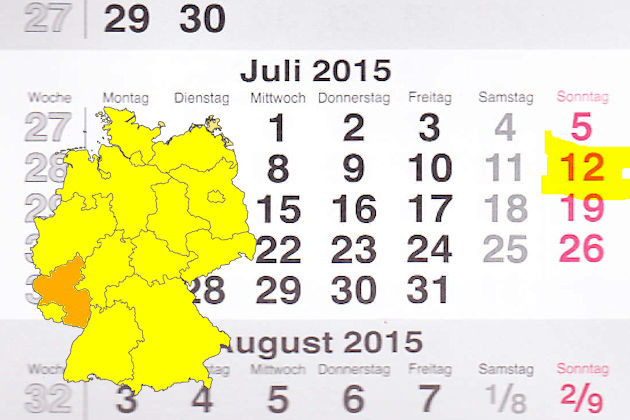 In Rheinland-Pfalz laden am 12.07.2015 die Orte Arzfeld, Enkenbach-Alsenborn und Hermeskeil (teilweise) zum verkaufsoffenen Sonntag ein.