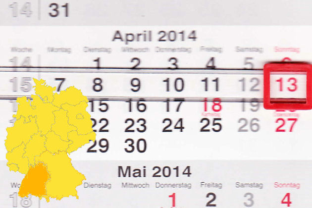 In Bden-Württemberg laden am 13.04.2014 Achern, Allmersbach, Altenriet, Bad Krozingen, Bad Waldsee, Besigheim, Beuren bei Nürtingen, Bietigheim-Bissingen, Blumberg, Burladingen, Bönnigheim, Bühlertann, Deggingen, Dettingen an der Erms, Freudenstadt, G