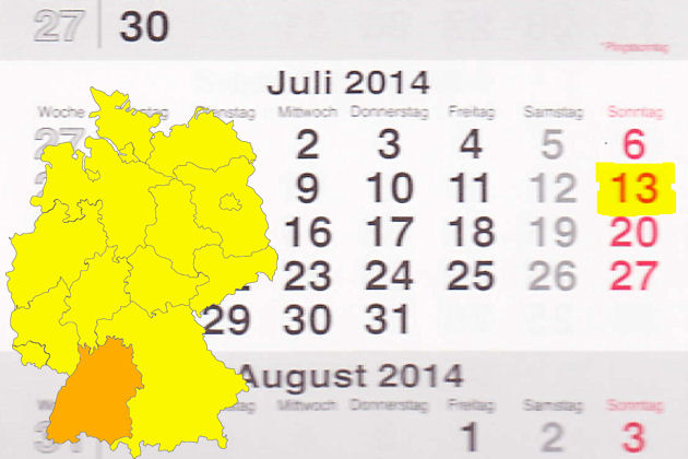 In Baden-Württemberg laden am 13.07.2014 die Orte Angelbachtal, Blumberg, Eppelheim, Fellbach, Krautheim und Osterburken zum verkaufsoffenen Sonntag ein.