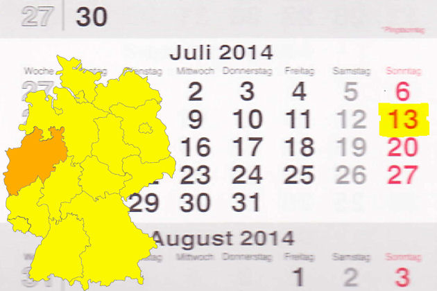 In Nordrhein-Westfalen laden am 13.07.2014 die Orte Bad Sassendorf, Bergisch Gladbach und Rheda-Wiedenbrück zum verkaufsoffenen Sonntag ein.