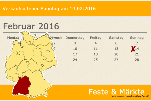 In Baden-Württemberg lädt am Valentinstag, den 14.02.2016, Öhringen zum verkaufsoffenen Sonntag ein.