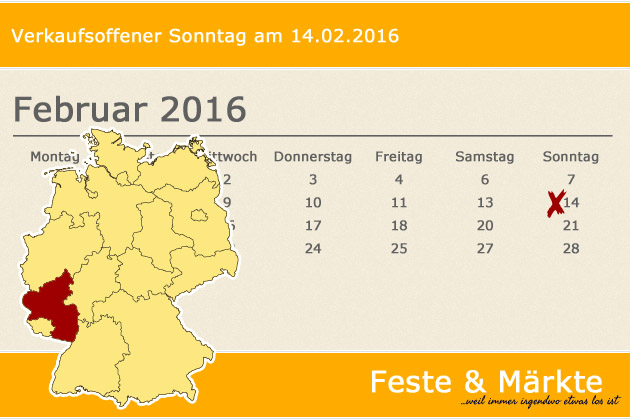 In Rheinland-Pfalz haben wir für den Valentinstag, den 14.02.2016, leider keine regulären verkaufsoffenen Sonntage gefunden.
