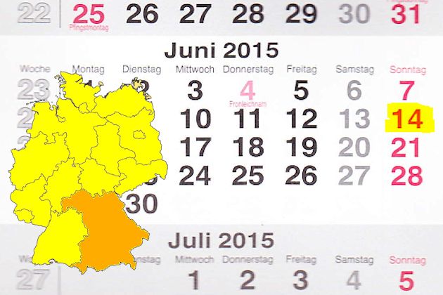 In Bayern laden am 14.06.2015 die Orte Aichach, Geretsried, München, Roth, Tegernsee und Unterschleissheim (teilweise) zum verkaufsoffenen Sonntag ein.