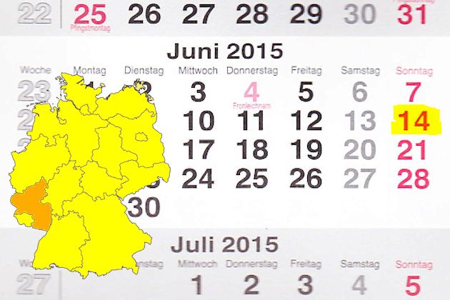 In Rheinland-Pfalz laden am 14.06.2015 die Orte Germersheim, Leiwen, Sinzig (teilweise) zum verkaufsoffenen Sonntag ein.