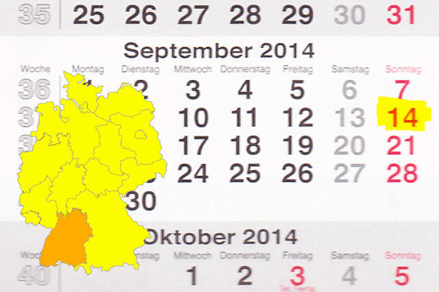 In Baden-Württemberg laden am 14.09.2014 die Orte Aalen, Aglasterhausen, Badenweiler, Beuren (bei Nürtingen), Buchen (Odenwald), Deggenhausertal, Durmersheim, Essingen (Württemberg), Külsheim, Malsch, Murr, Neuenstadt am Kocher, Rheinfelden (Baden), R