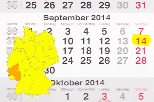 In Rheinland-Pfalz laden am 14.09.2014 die Orte Mayen, Rockenhausen, Rodalben, Speicher und Ulmen (Eifel) zum verkaufsoffenen Sonntag ein.