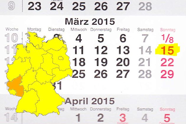 In Rheinland-Pfalz laden am 15.03.2015 die Orte Kaiserslautern, Kandel, Kastellaun, Prüm, Westerburg und Wörrstadt zum verkaufsoffenen Sonntag ein.