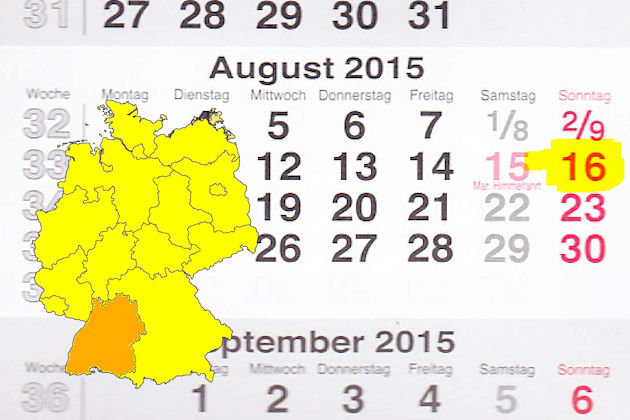 In Baden-Württemberg laden am 16.08.2015 die Orte Badenweiler und Bammental (teilweise) zum verkaufsoffenen Sonntag ein.