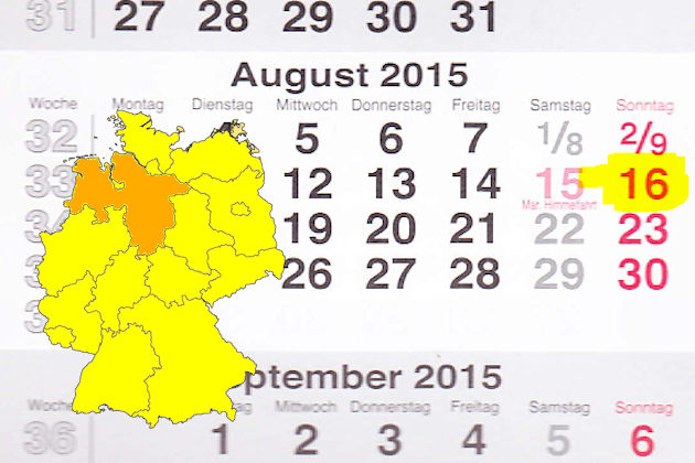 In Niedersachsen laden am 16.08.2015 die Orte Amelinghausen, Lemwerder und Rastede (teilweise) zum verkaufsoffenen Sonntag ein.