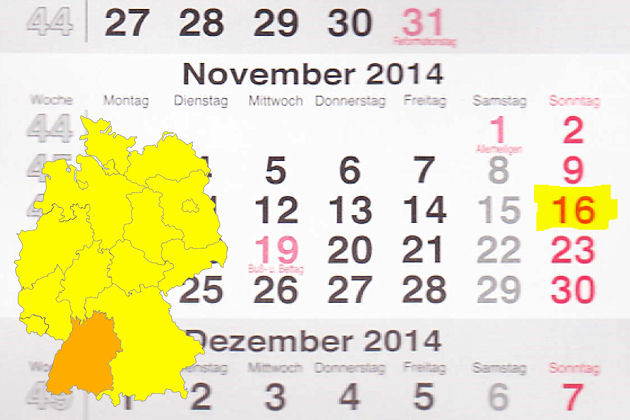 In Baden-Württemberg laden am 16.11.2014 die Orte Bad Säckingen, Oberkochen, Pforzheim, Sontheim an der Brenz, Spraitbach, Stockach, Stuttgart und Waldkirch zum verkaufsoffenen Sonntag ein.